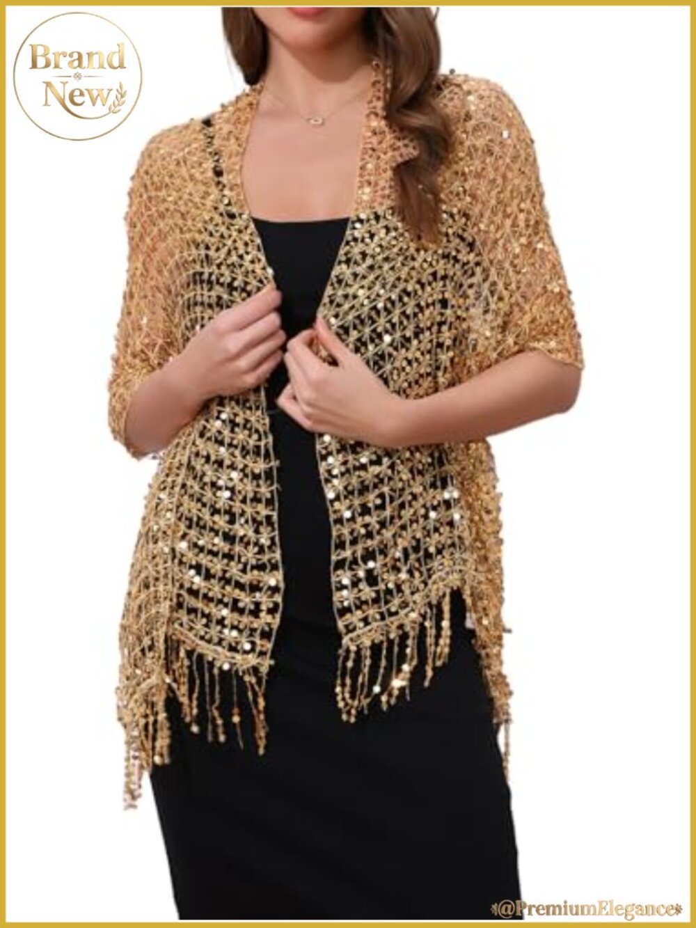 Fringed Sparkly Sequin Shawl Wrap for Evening Dresses Party Wedding